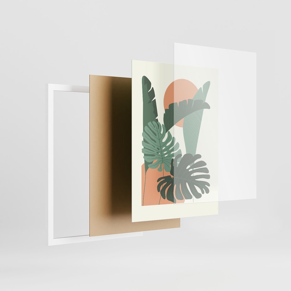 Zestaw obrazy w ramie 40x50 galeria - Liście, graficzne, boho, monstera - rama biała