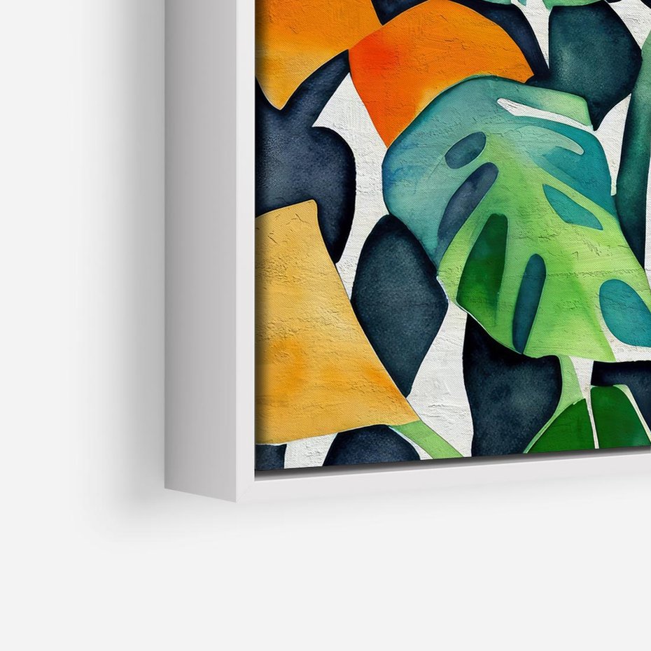 Obraz w ramie 80x80 - Tropikalne Pragnienia - akwarela, liście tropikalne - rama biała