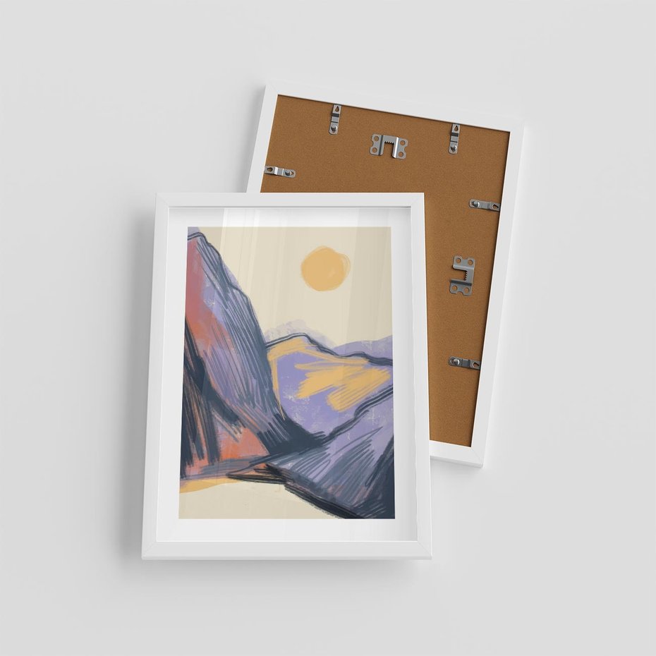 Plakat w ramie 30x40 - Ponad Szczytami - pastelowy krajobraz, nowoczesny plakat - rama biała