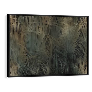 Obraz w ramie 70x50 - Światło w mroku duszy - liście traw, mroczny klimat - rama czarna