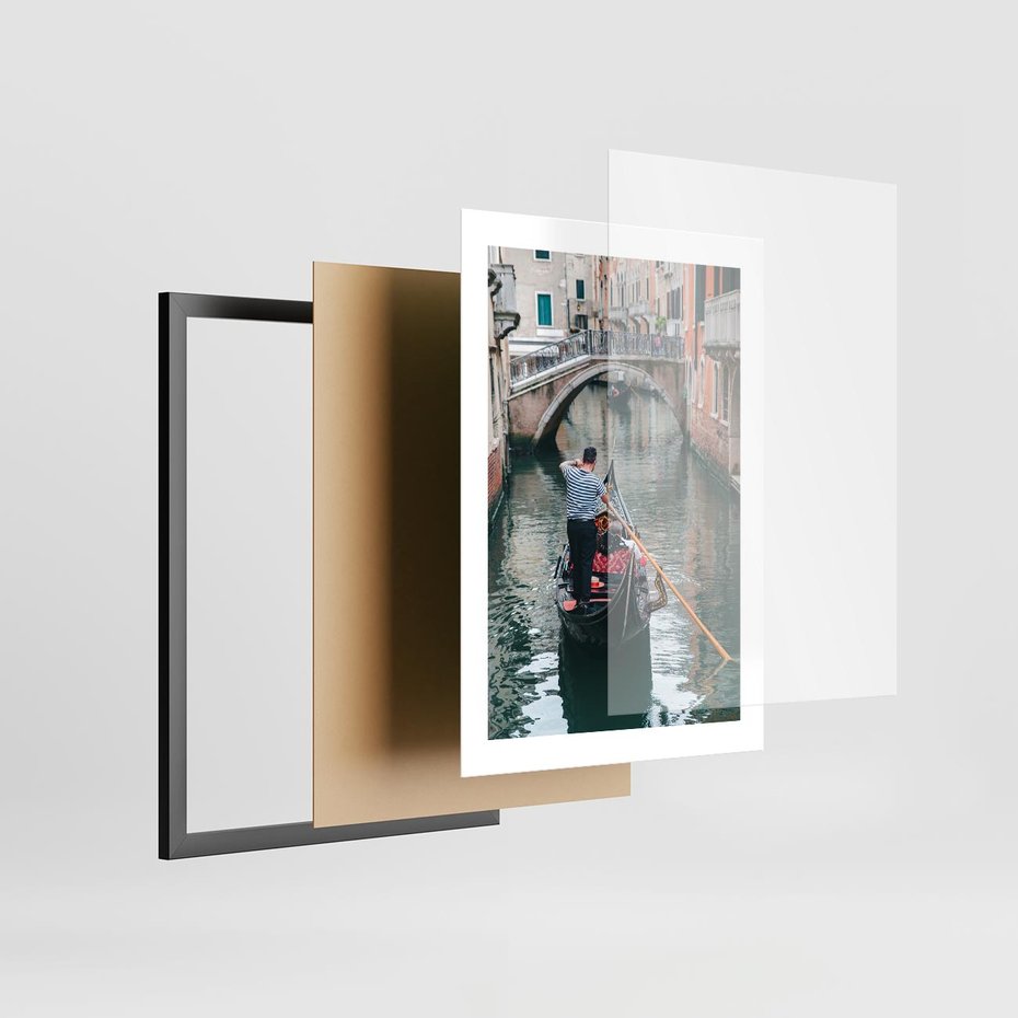 Plakat w ramie 30x40 - Kanały Wenecji - gondola, Wenecja - rama czarna
