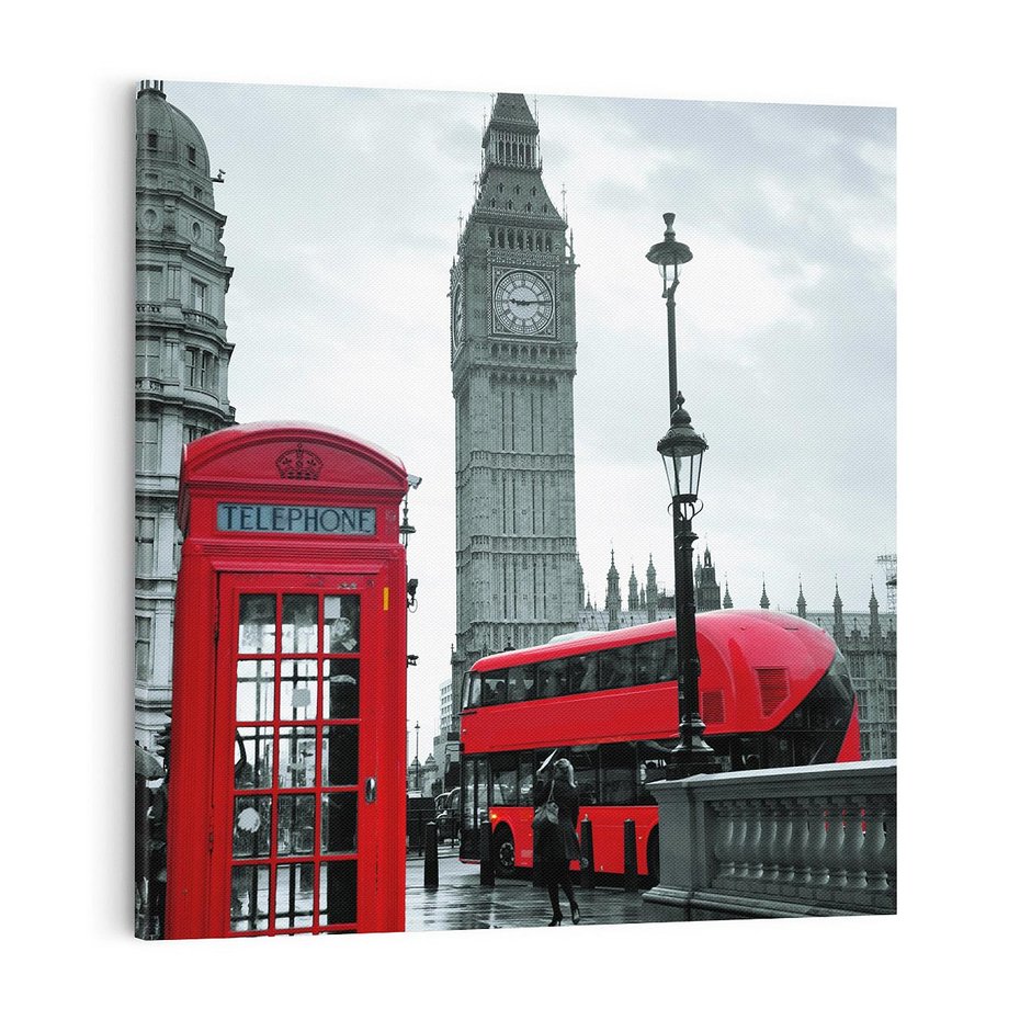 Obraz na płótnie 70x70 - Uliczka z charakterystyczną budką w Londynie - Londyn, budka