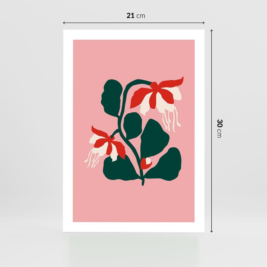 Plakat bez ramy 21x30 - Migotliwa Kreatywność - abstrakcyjne kwiaty, różowe tło