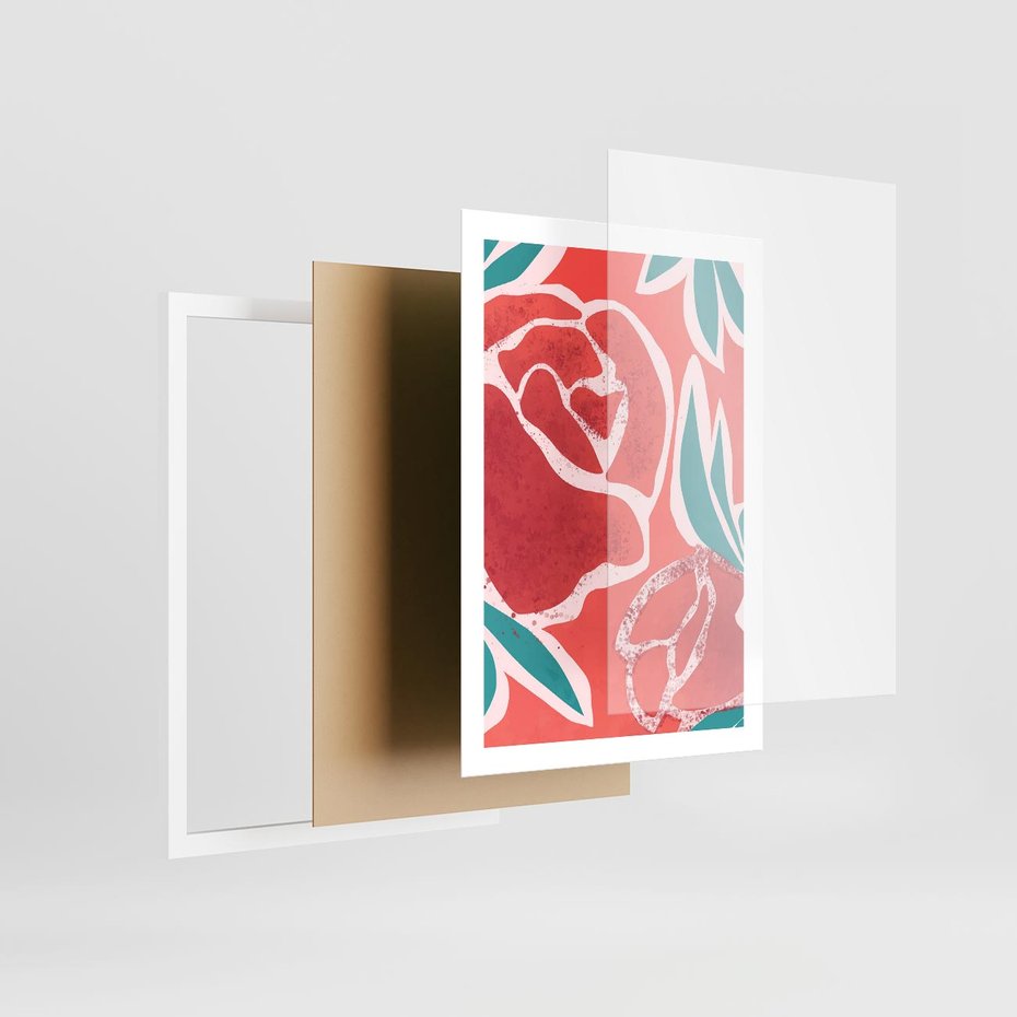 Plakat w ramie 50x70 - Rozkwitające Kształty - nowoczesny plakat, abstrakcyjne róże - rama biała