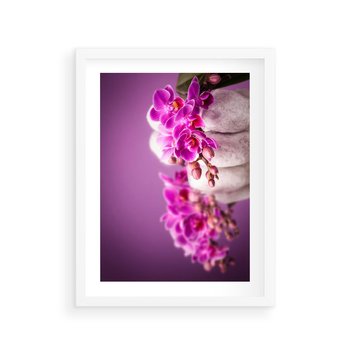 Plakat w ramie 50x70 - Relaksująca orchidea w spa - spa, orchidea - rama biała