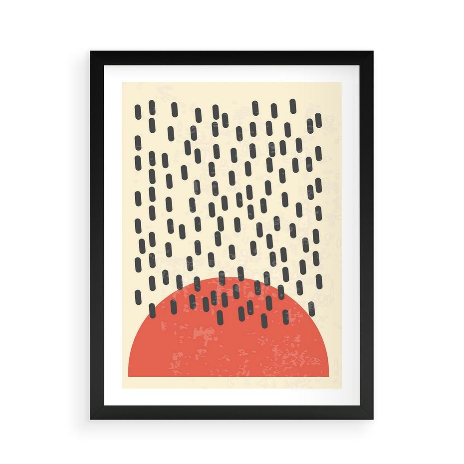 Plakat w ramie 50x70 - Czerwona Abstrakcja: Grafika z Wyrazistym Kołem - abstrakcja grafika, czerwone koło - rama czarna