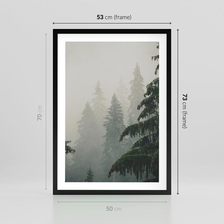 Plakat w ramie 50x70 - Mglista przemiana lasu - las, mgła - rama czarna