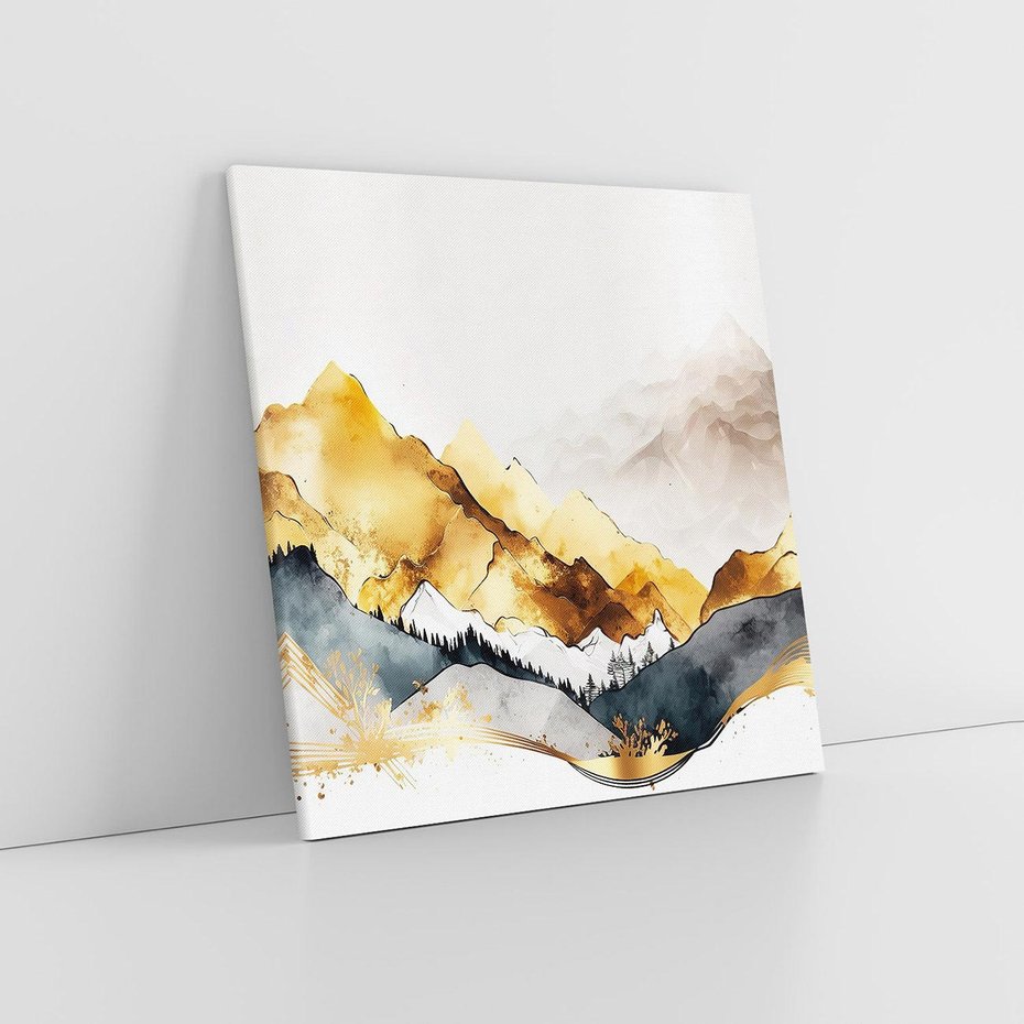 Obraz na płótnie 80x80 - Złote Góry - akwarela, graficzne góry