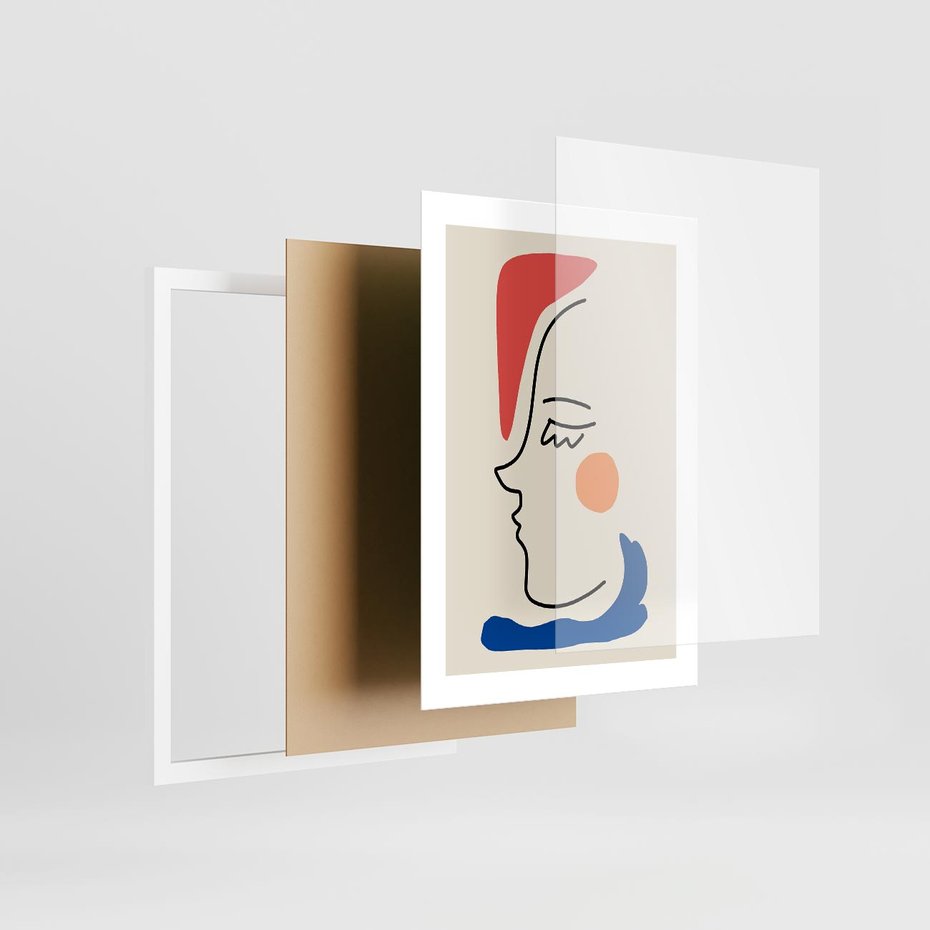 Plakat w ramie 30x40 - Impresje Kształtów - abstrakcyjny obraz, przypomina twarz - rama biała