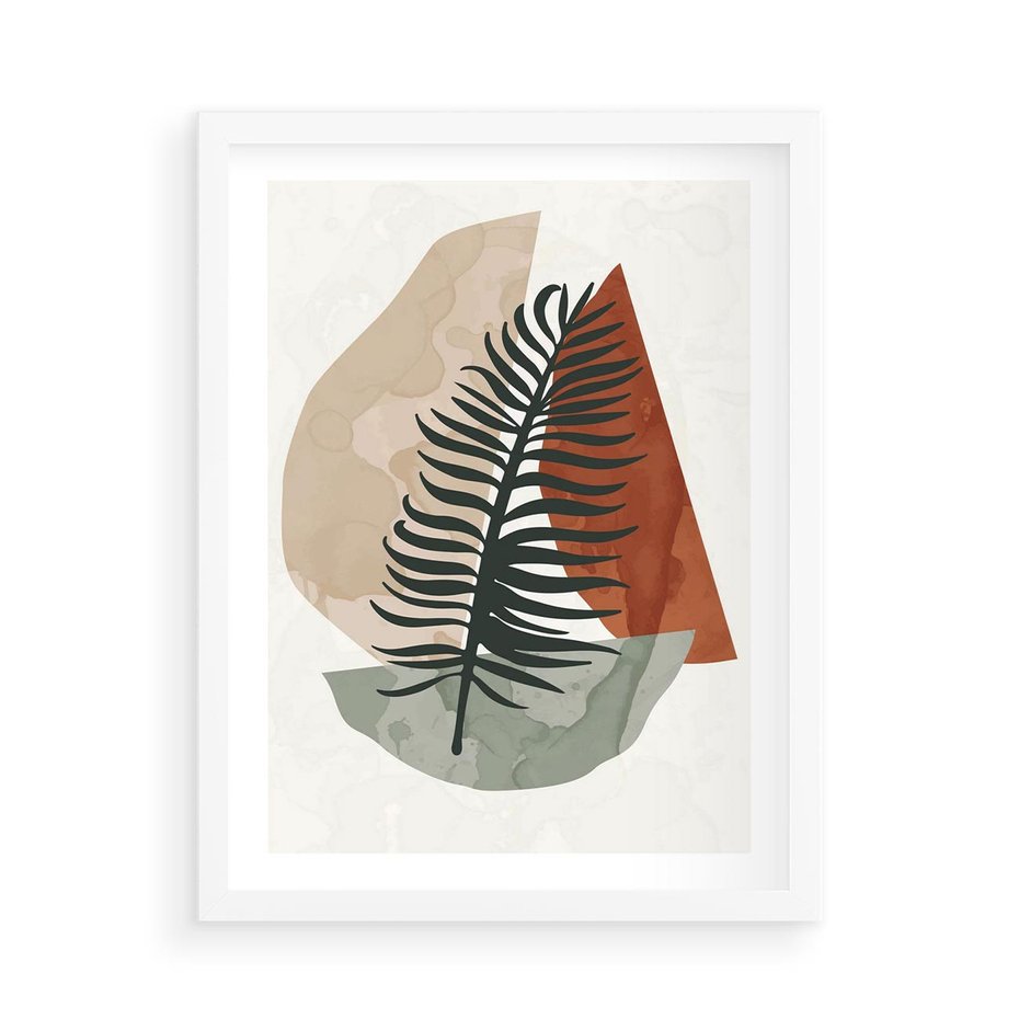 Plakat w ramie 50x70 - Czarna Palma w Brązowej Abstrakcji - grafika, akwarela - rama biała