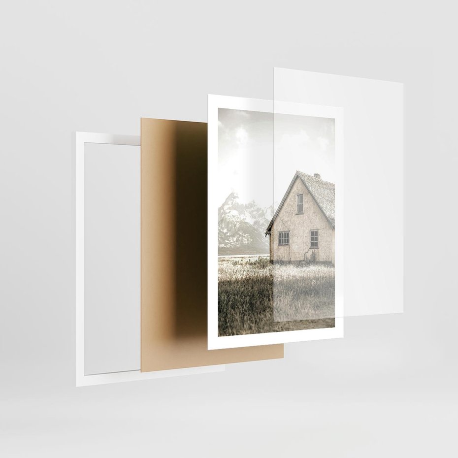 Plakat w ramie 50x70 - Ciepła Atmosfera - dom, stary dom w górach - rama biała