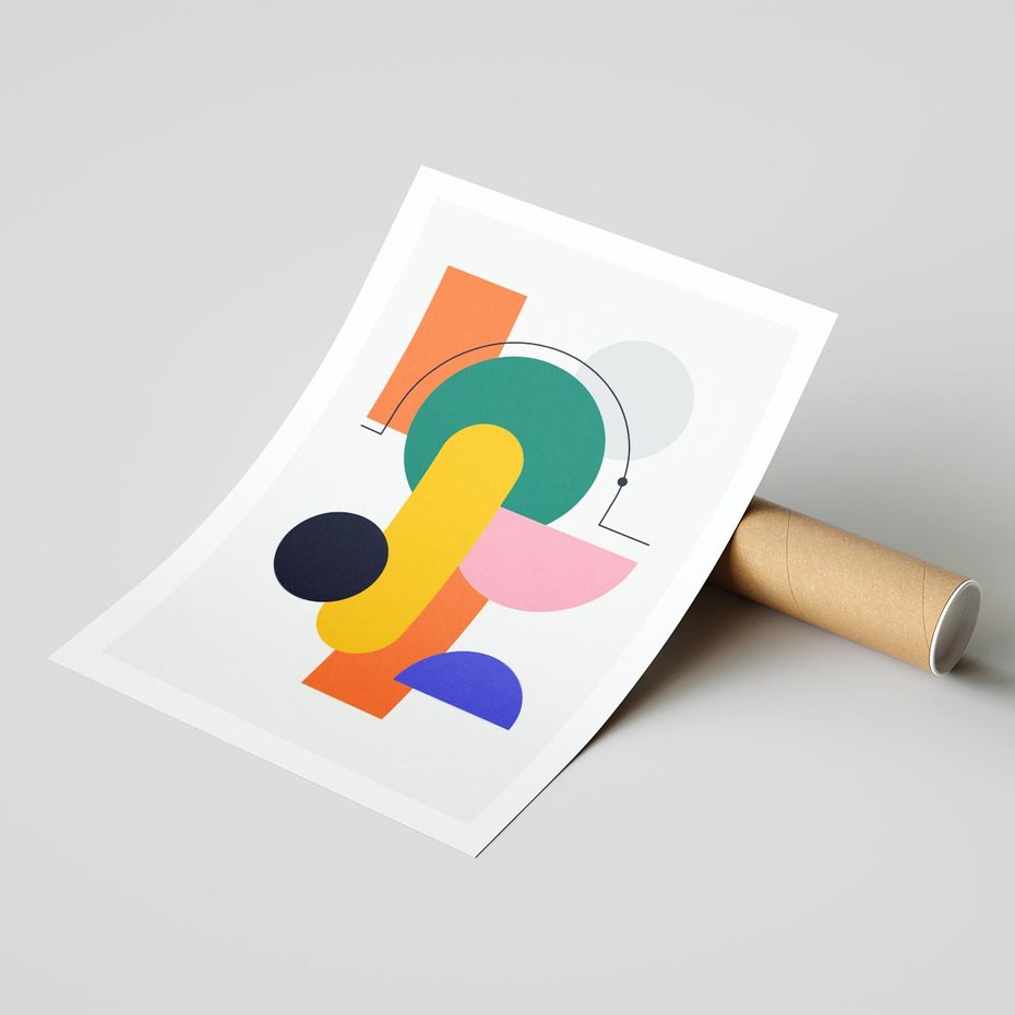 Plakat bez ramy 50x70 - Harmonijne Przenikanie Form - nowoczesna sztuka, geometryczna kolorowa grafika