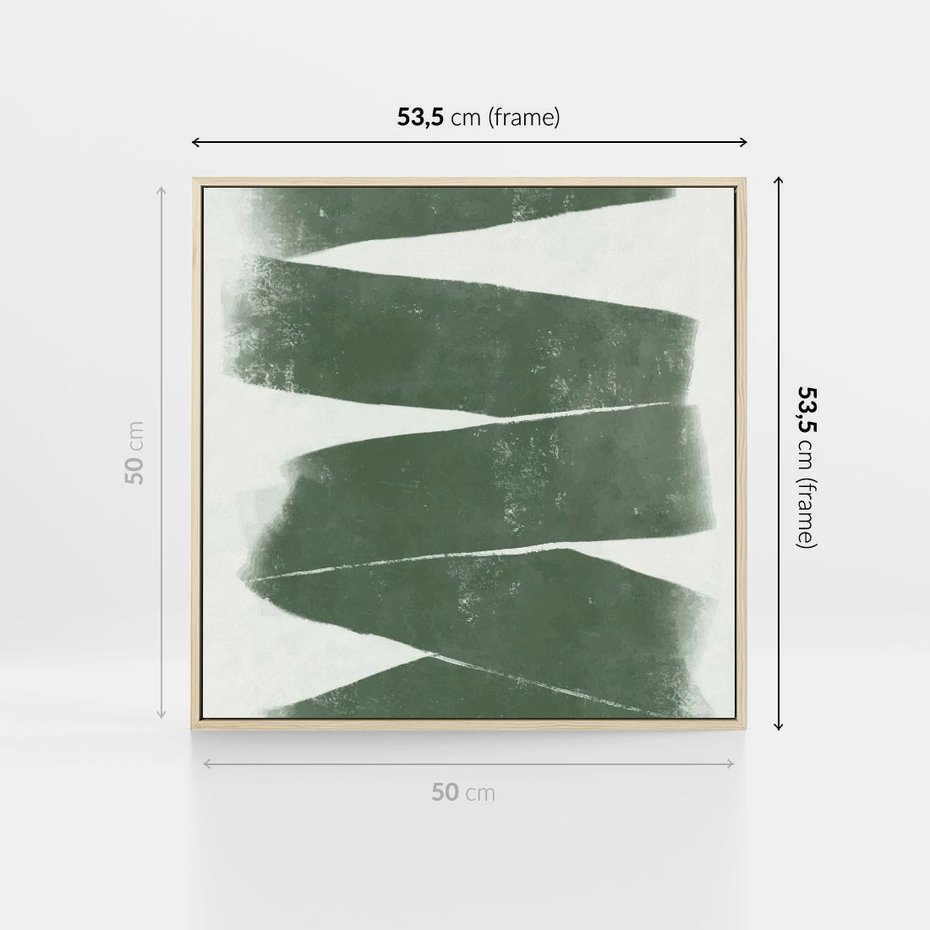 Obraz w ramie 50x50 - Zielone Refleksje - abstrakcja, zgaszony zielony kolor - rama drewno