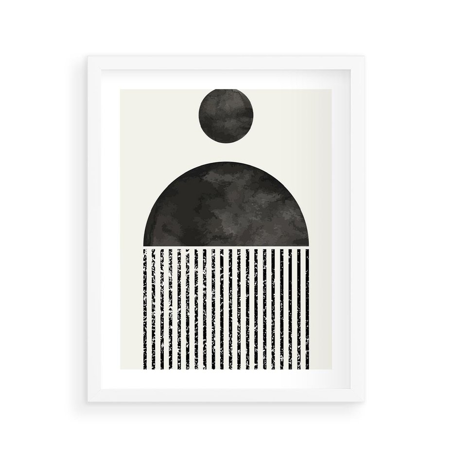 Plakat w ramie 40x50 - Księga Wibracji - abstrakcyjne czarno białe formy, minmalizm - rama biała