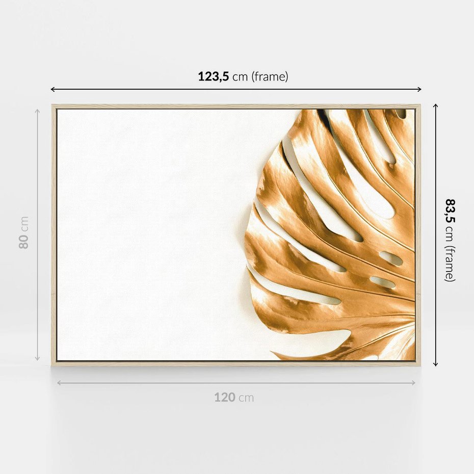 Obraz w ramie 120x80 - Przyjemność dla Oczu - złote, liście - rama drewno