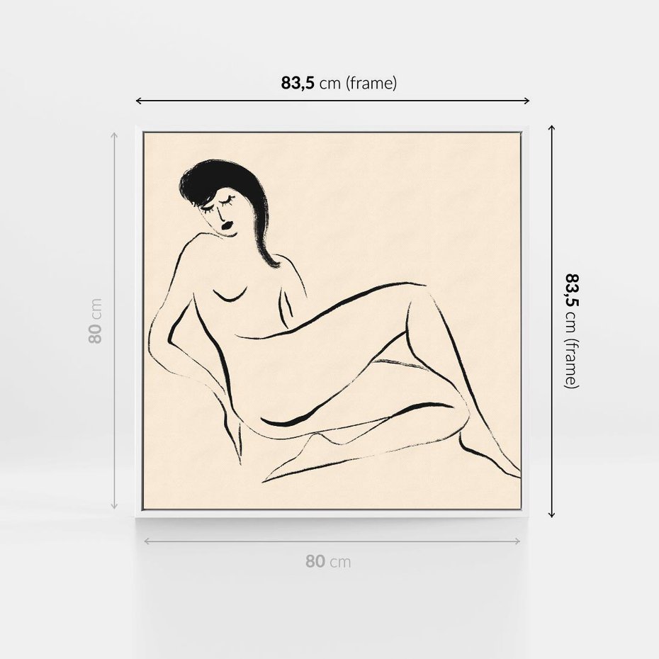 Obraz w ramie 80x80 - Piękno w Minimalizmie - abstrakcyjny rysunek, minimalistyczna kreska - rama biała