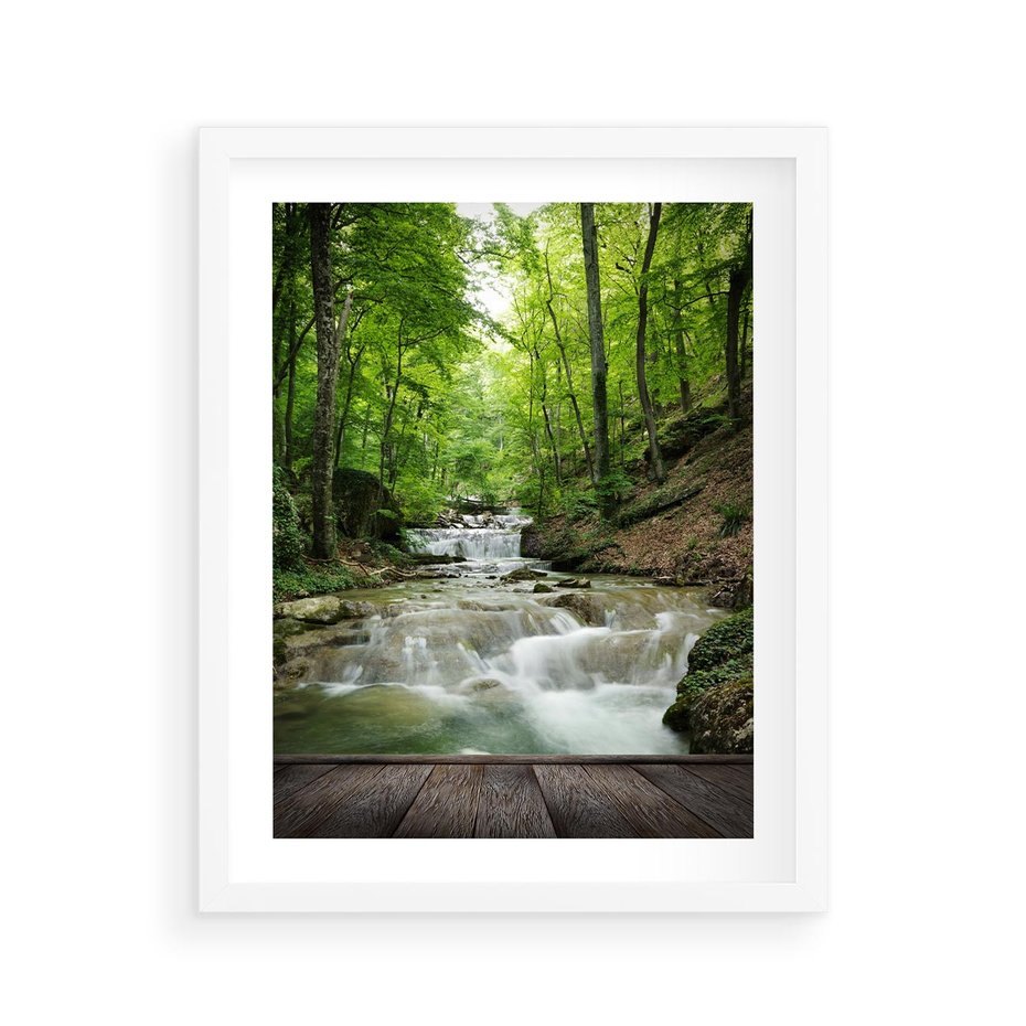 Plakat w ramie 40x50 - Plączący się strumień - rzeka, strumień - rama biała