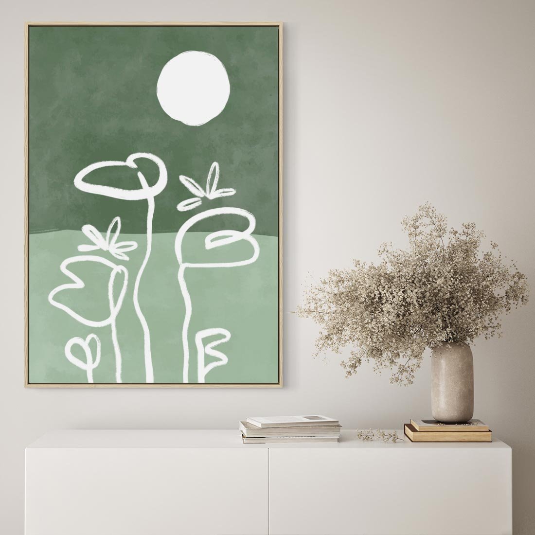 Obraz w ramie 80x120 - Wibracje Naturalnej Równowagi - zielony plakat, roślinne inspiracje - rama drewno