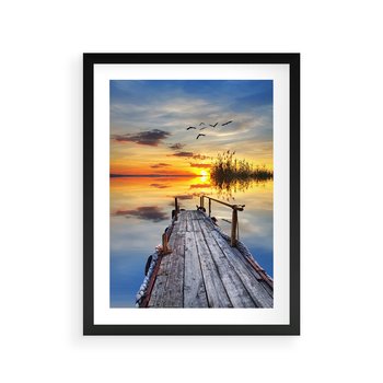 Plakat w ramie 30x40 - Zachód słońca na pomostach - zachód, słońca - rama czarna