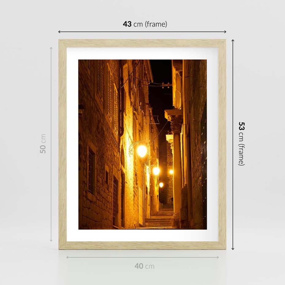 Plakat w ramie 40x50 - Miasto Pod Gwieździstym Niebem - uliczka, perspektywa - rama drewno