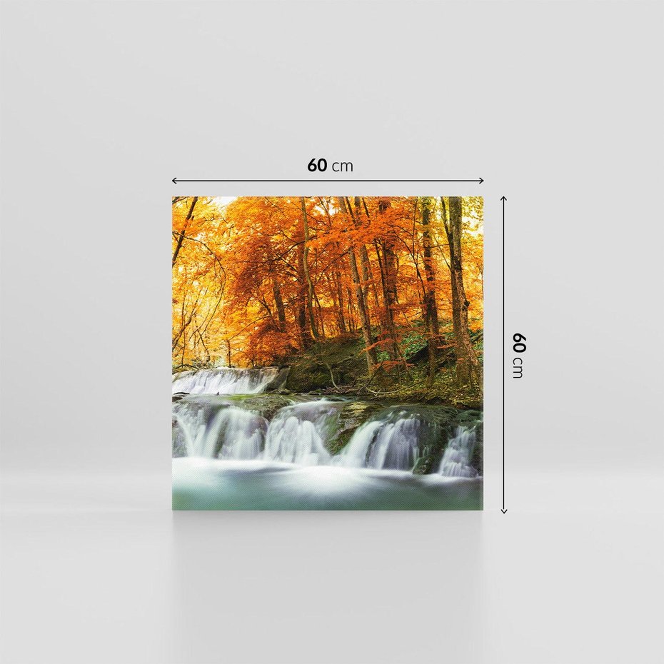 Obraz na płótnie 60x60 - Jesienny wodospad w lesie - jesień, wodospad