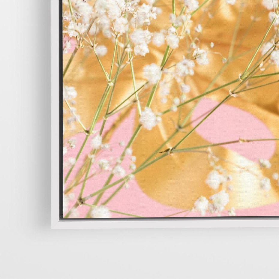 Obraz w ramie 50x50 - : Elegancja w Złocie - złote, liście - rama biała