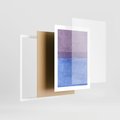 Plakat w ramie 30x40 - Taniec Światła - kolorowe akwarelowe pasy, odcienie fiolet - rama biała