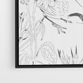 Obraz w ramie 70x100 - Tropiki w Monochromie - czarno biały szkic, tropikalne ptaki - rama czarna