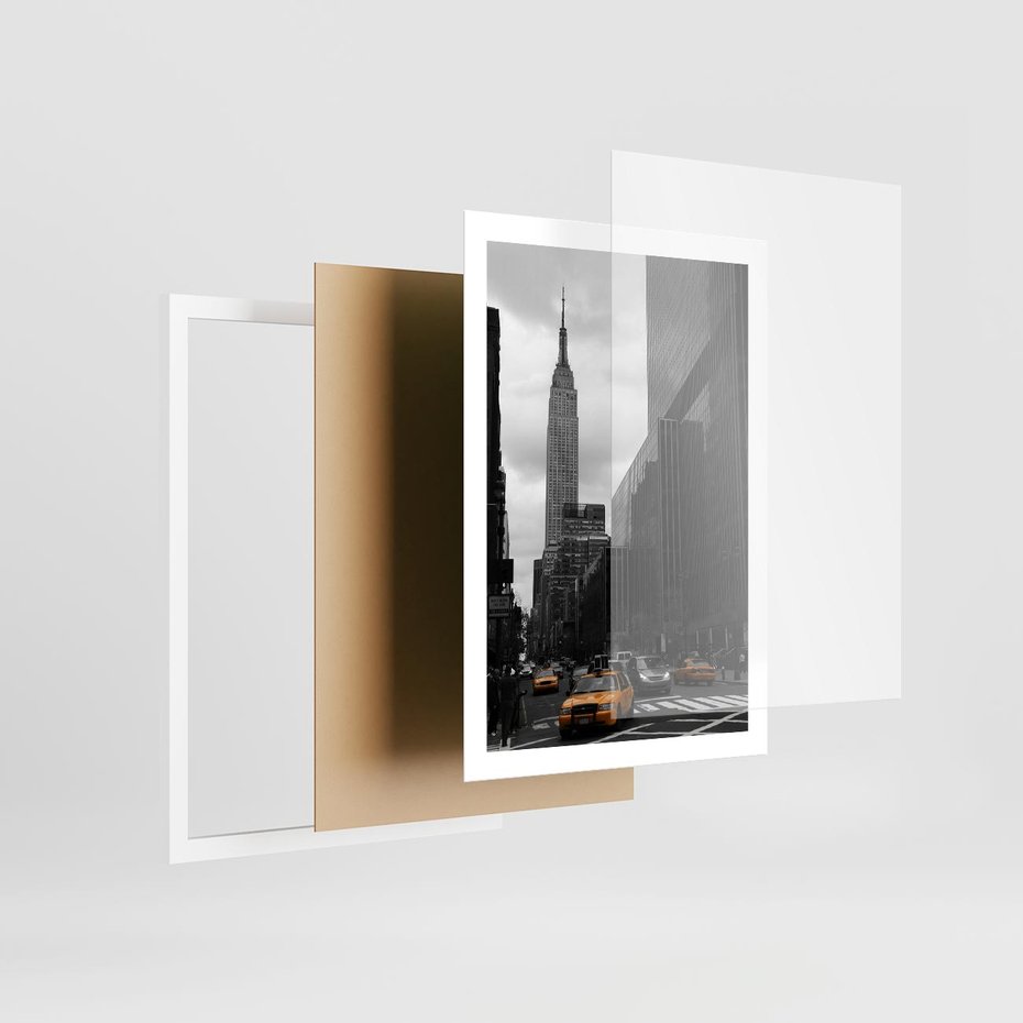 Plakat w ramie 50x70 - Nowy York, taksówka w ruchu - Nowy York, taksówka - rama biała
