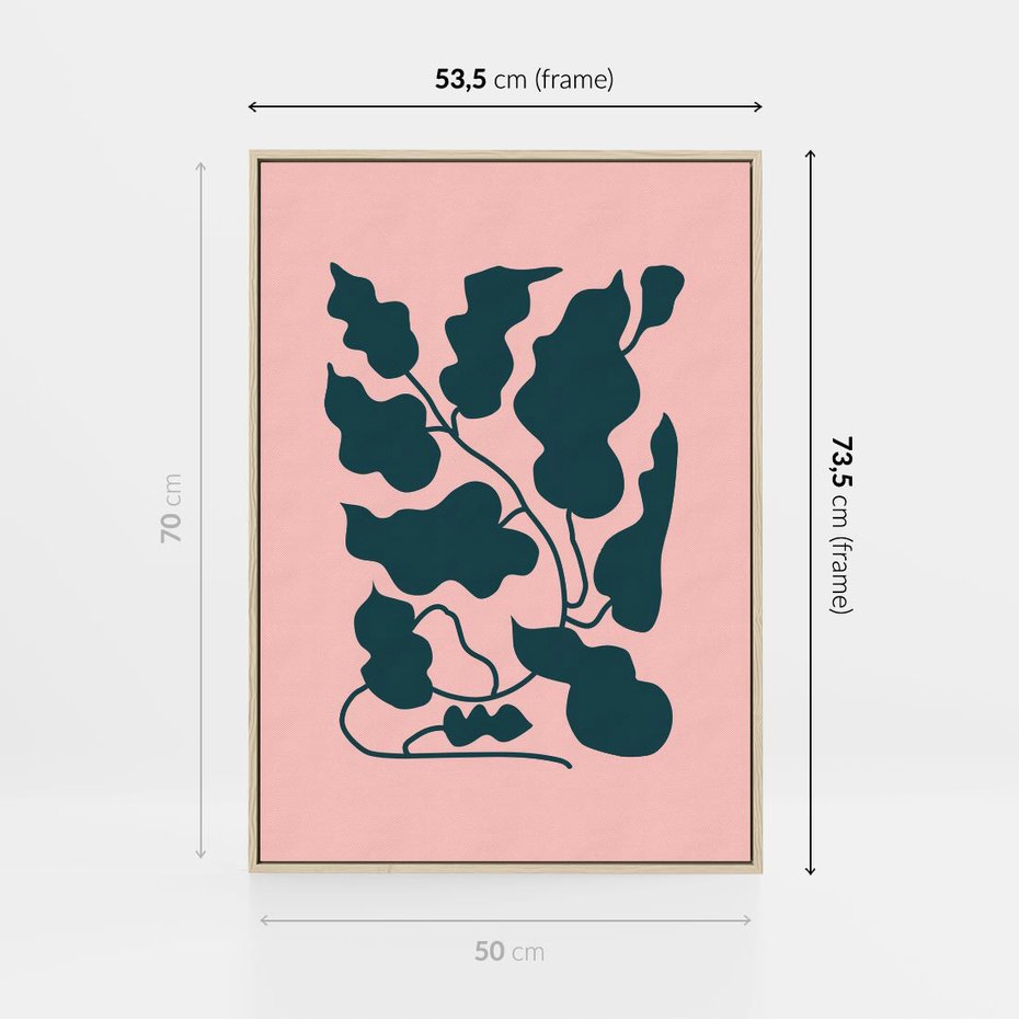 Obraz w ramie 50x70 - Kształty Nieznanego Świata - abstrakcyjne liście, boho styl - rama drewno