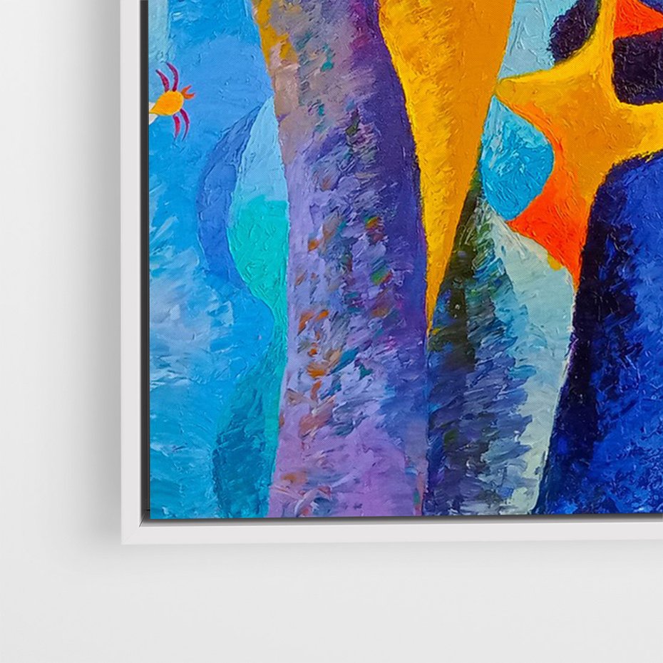 Obraz w ramie 50x70 - Płomienne Tańce Abstrakcji - energetyczna abstrakcja, dziwne formy - rama biała