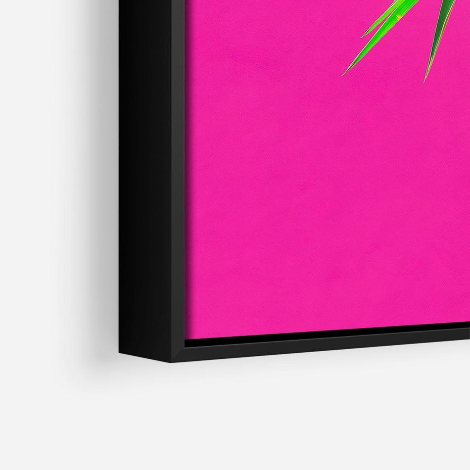 Obraz w ramie 50x50 - Retro Stylizacja - palma, liście - rama czarna