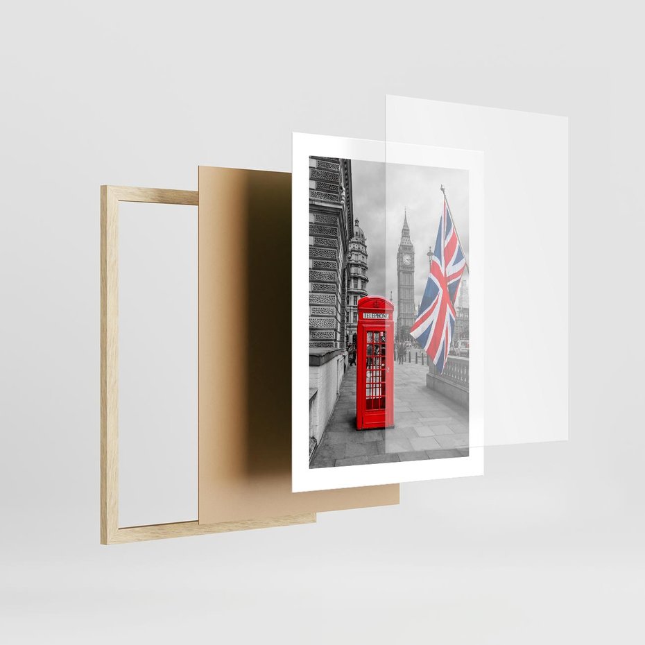 Plakat w ramie 30x40 - Londyńska Budka przy Big Benie - Londyn, budka - rama drewno