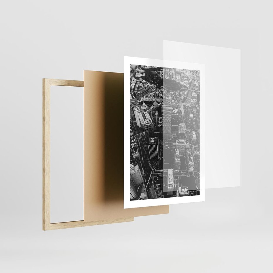 Plakat w ramie 50x70 - Kontrastujące miasto - miasto, biało - rama drewno