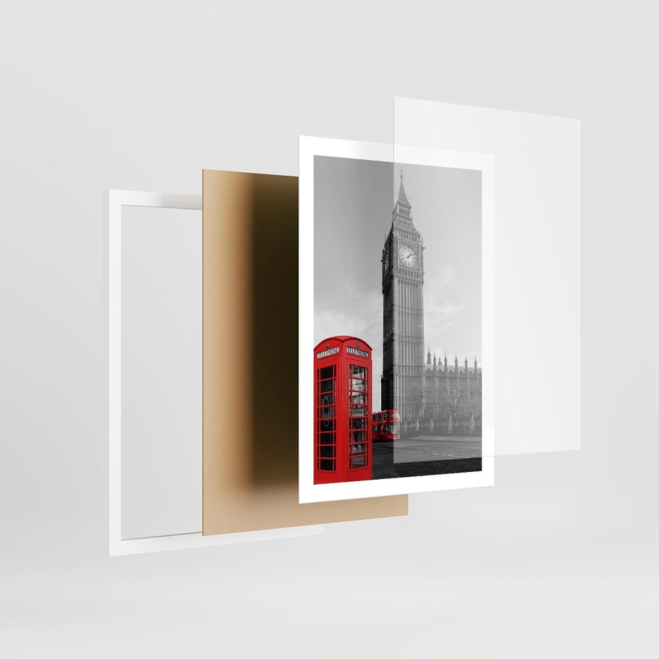 Plakat w ramie 50x70 - Budka telefoniczna przed Big Benem - budka, Londyn - rama biała