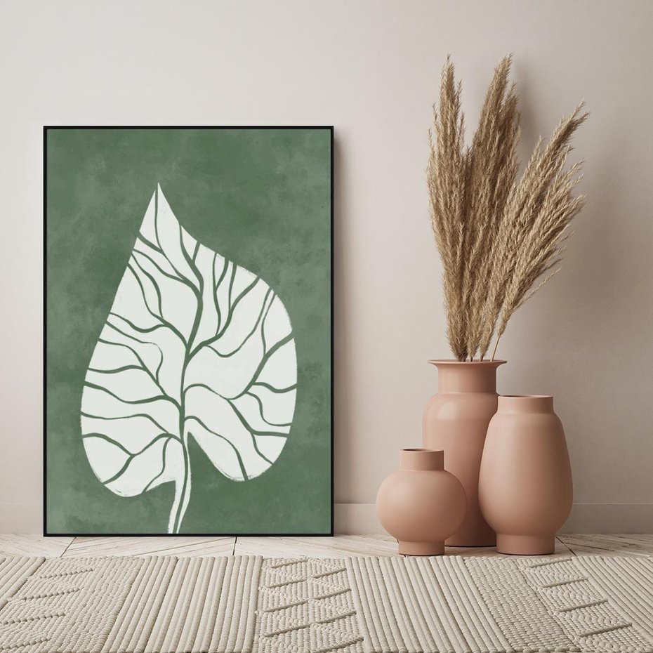 Obraz w ramie 70x100 - Migotliwe Wnętrze Zieleni - zielony plakat, roślinne motywy - rama czarna
