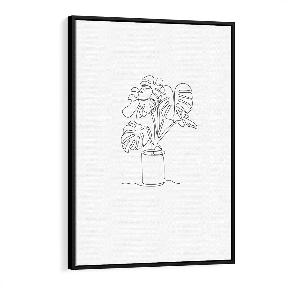 Obraz w ramie 50x70 - Tajemnicza Harmonia - sztuka one line, monstera - rama czarna