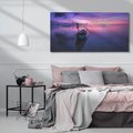 Obraz na płótnie 120x60 - Łódka i zachód słońca nad morzem - łódka, morze