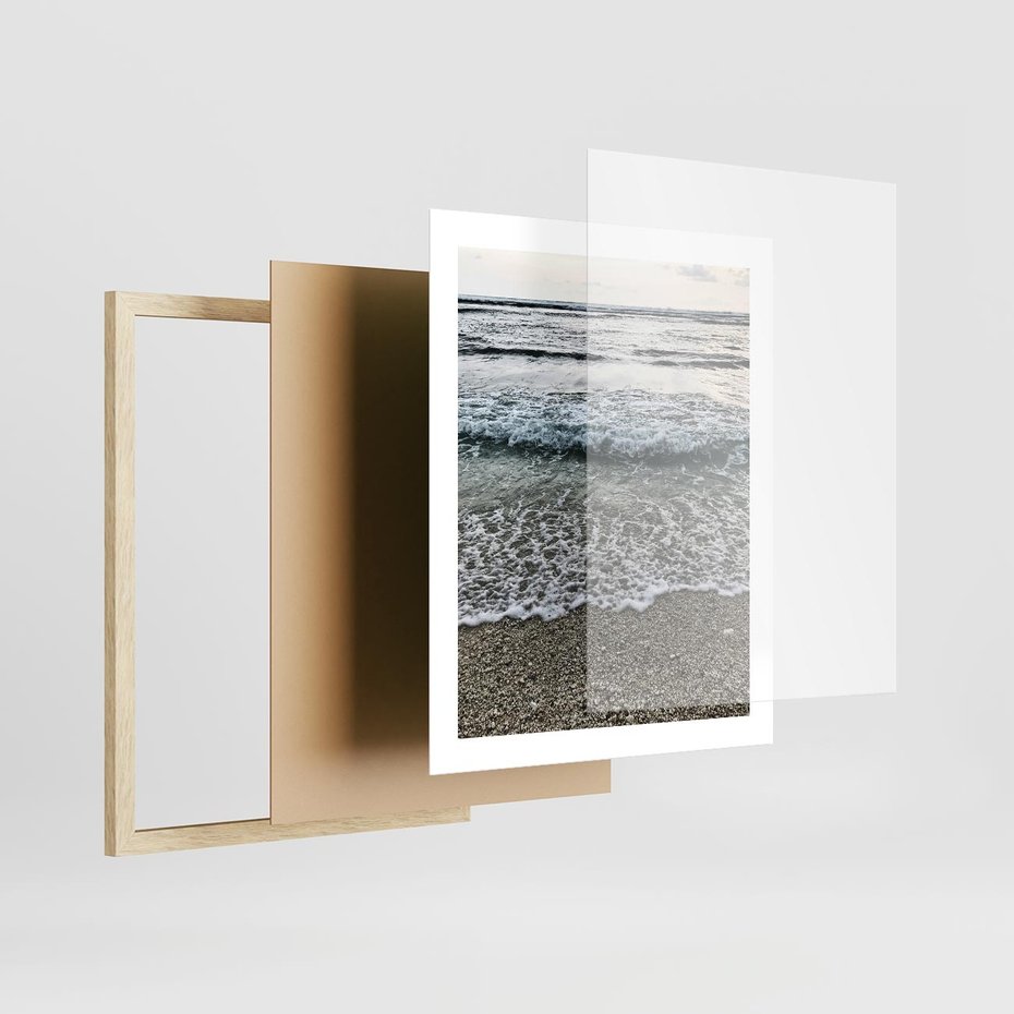 Plakat w ramie 40x50 - Spokojna Plaża - plaża, żwirek - rama drewno