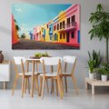 Obraz na płótnie 100x70 - Ekspresja marzeń i tęsknot - pastelowe kolorowe budynki, wzdłuż ulicy