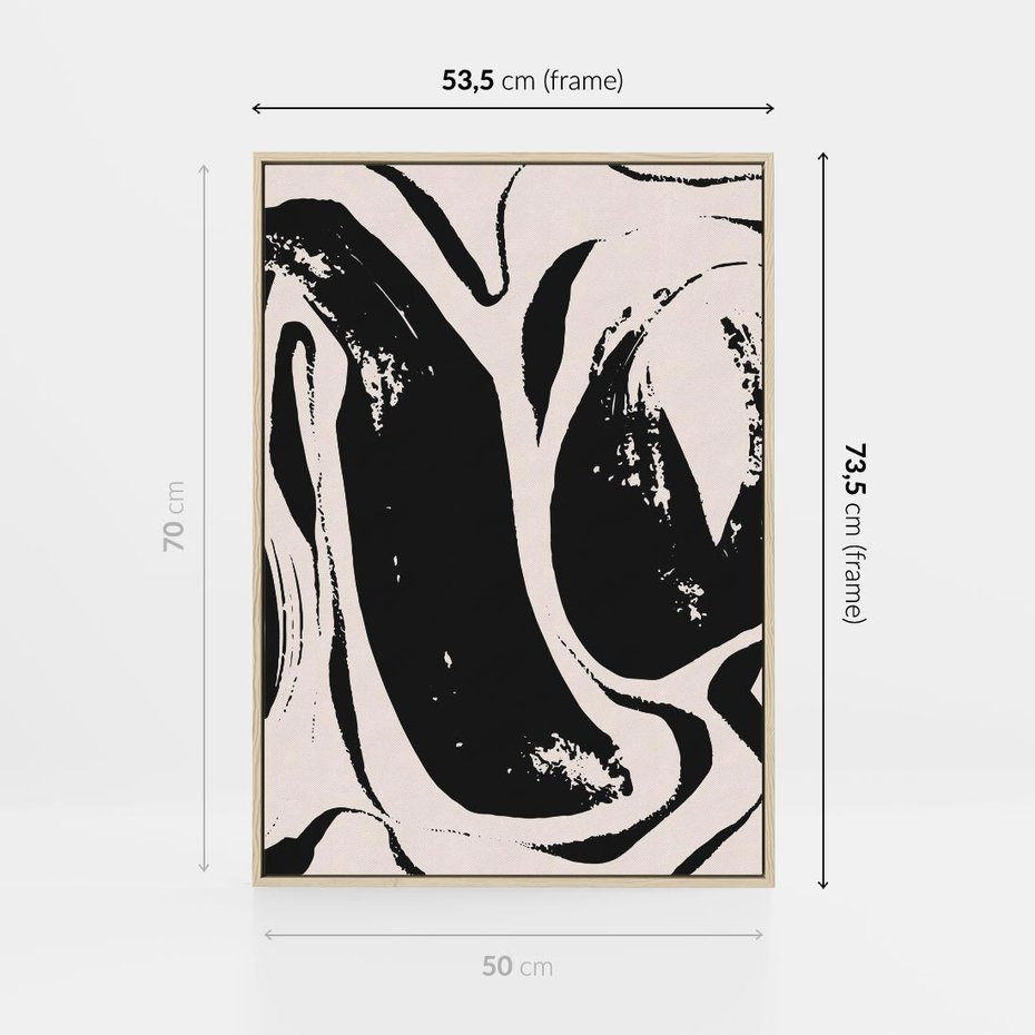 Obraz w ramie 50x70 - Wibracje w ciemnościach duszy - czarno biała abstrakcja, nieregularne rozmyte linie - rama drewno
