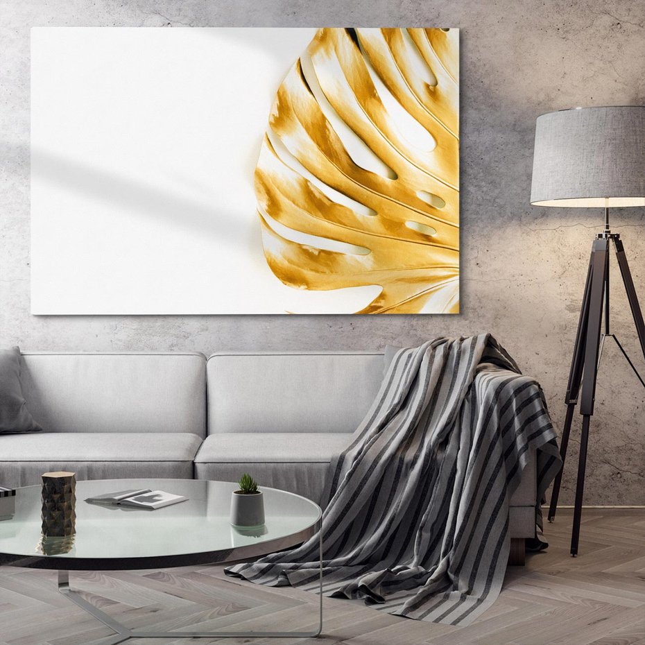 Obraz na płótnie 100x70 - Przyjemność dla Oczu - złote, liście