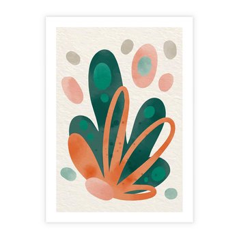 Plakat bez ramy 40x50 - Harmonia bez Harmonii - akwarelowe abstrakcyjne kształty, zieleń i pomarańcz