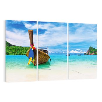 Obraz na płótnie 120x80 - Rajska Plaża Tajlandii: Spotkanie z Naturą - Tajlandia, łódź