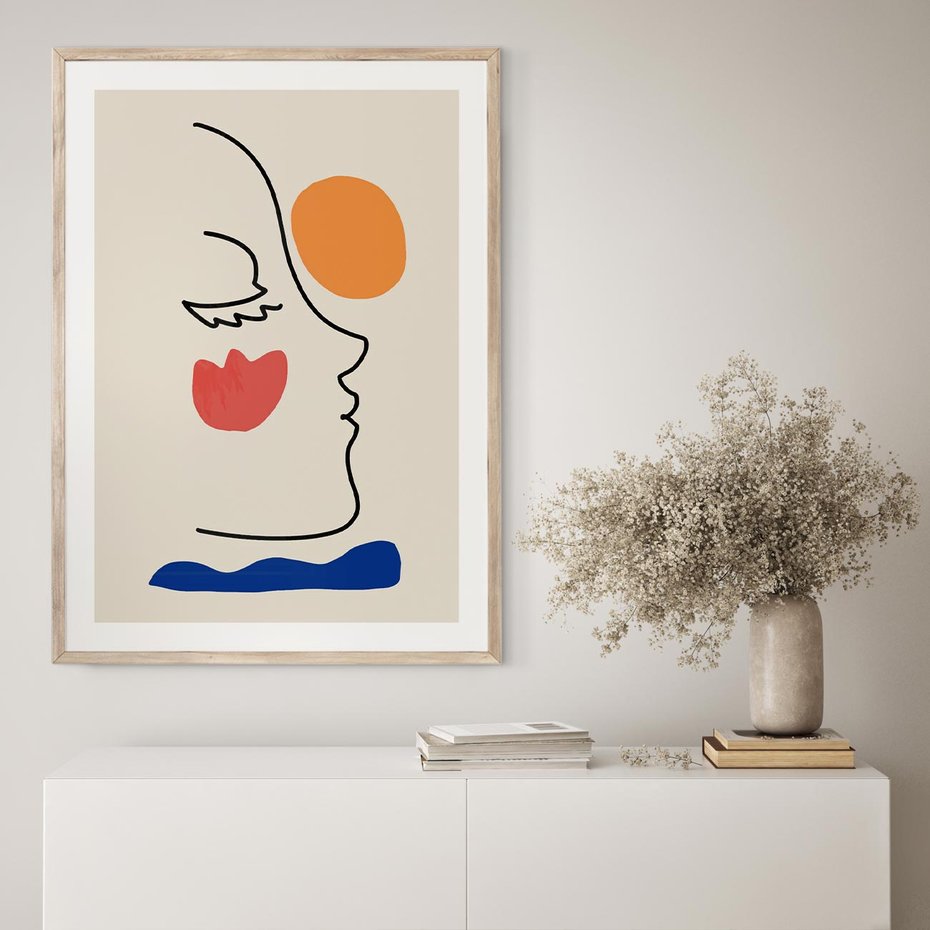 Plakat w ramie 30x40 - Taniec Przenikających Plam - abstrakcyjny obraz, przypomina twarz - rama drewno