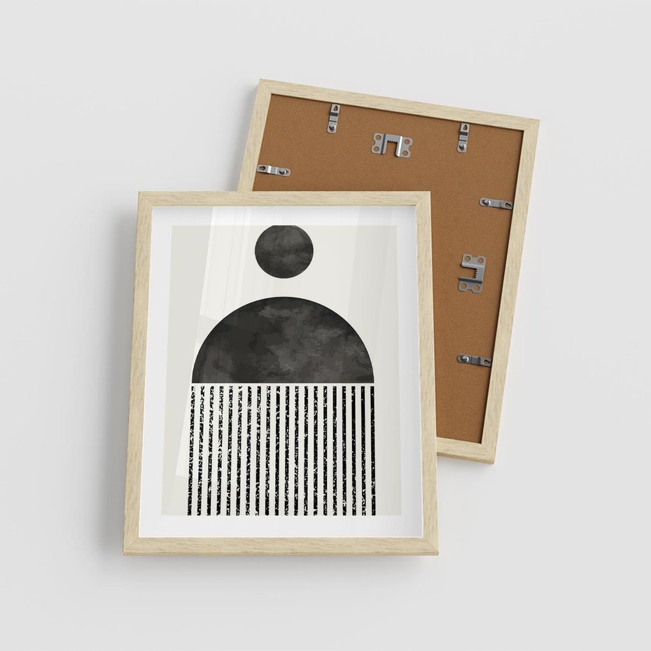 Plakat w ramie 40x50 - Księga Wibracji - abstrakcyjne czarno białe formy, minmalizm - rama drewno