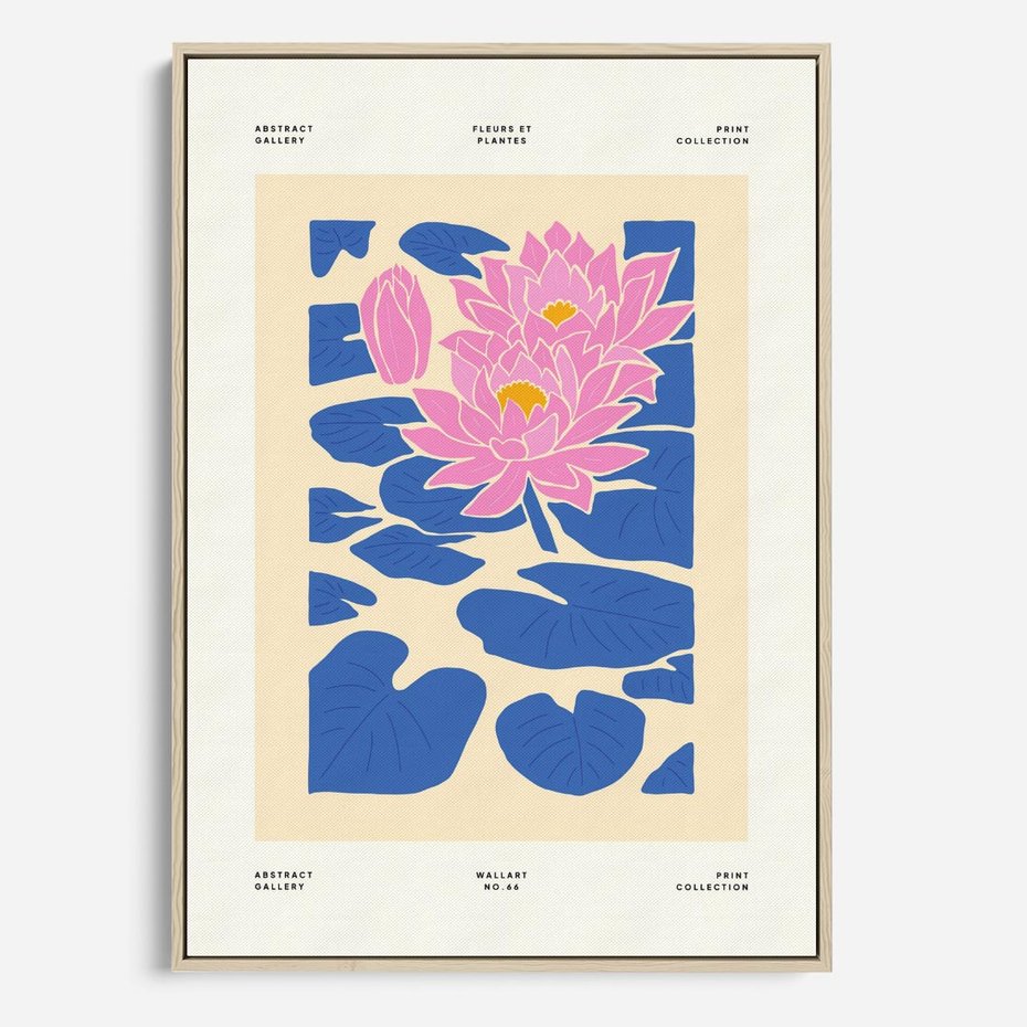 Obraz w ramie 70x100 - Rozświetlone Odbicia - lilie wodne, pastelowe kolory - rama drewno