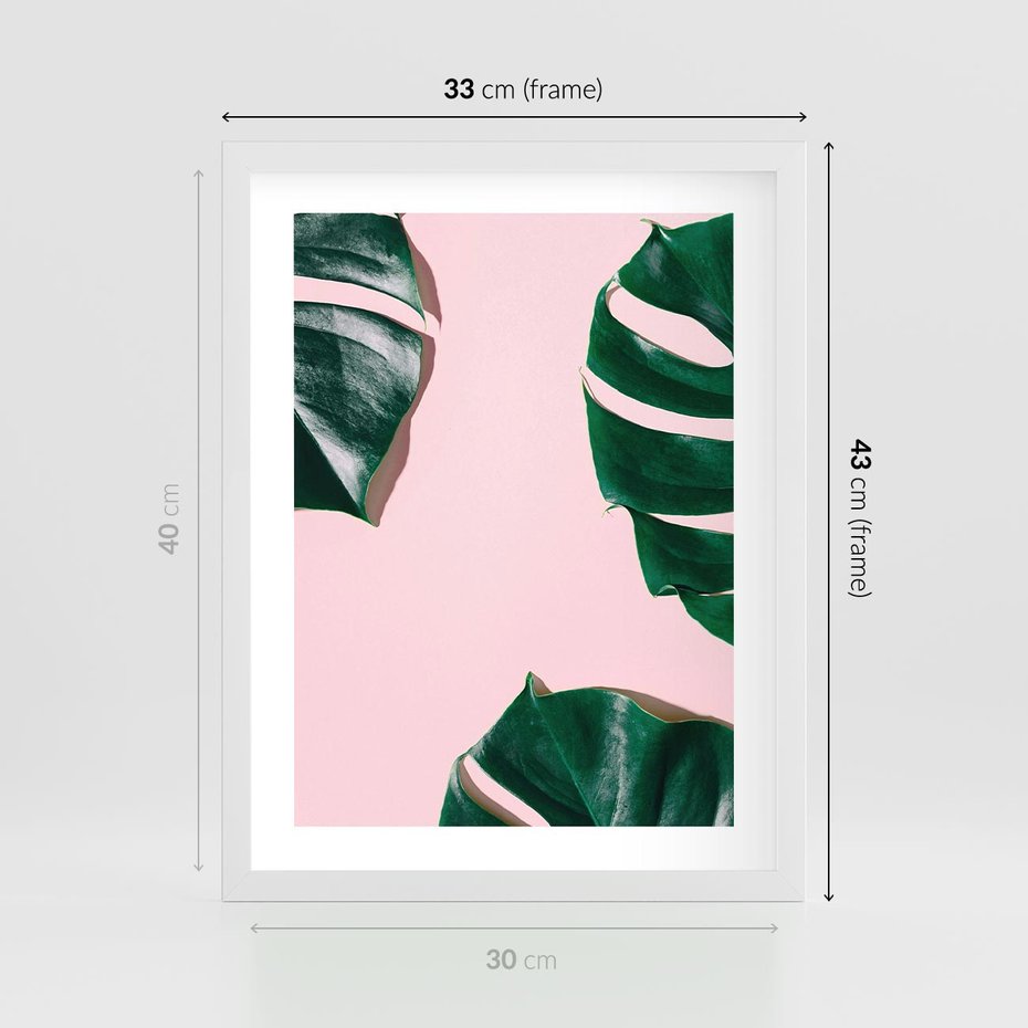 Plakat w ramie 30x40 - Minimalizm Natury - minimalizm, liście monstery - rama biała