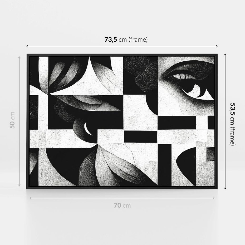 Obraz w ramie 70x50 - Harmonia świateł i cieni - abstrakcja czarno biała, geometria - rama czarna