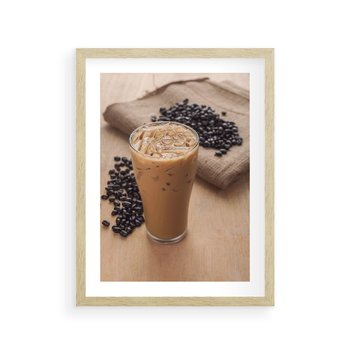 Plakat w ramie 50x70 - Kawa ice coffee: orzeźwiający napój - kawa, ice - rama drewno